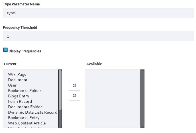 Figure 2: The Type Facet is configurable.
