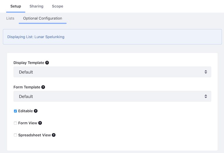Figure 3: The Dynamic Data Lists Display widgets optional configuration.