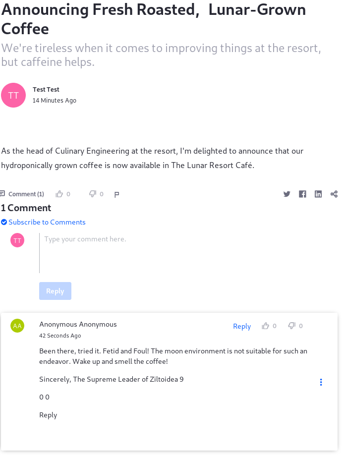 Figure 3: Even though this Message Boards Message (a comment on a blog post in this case) is anonymized, it should be edited to remove User Associated Data from the content of the message.