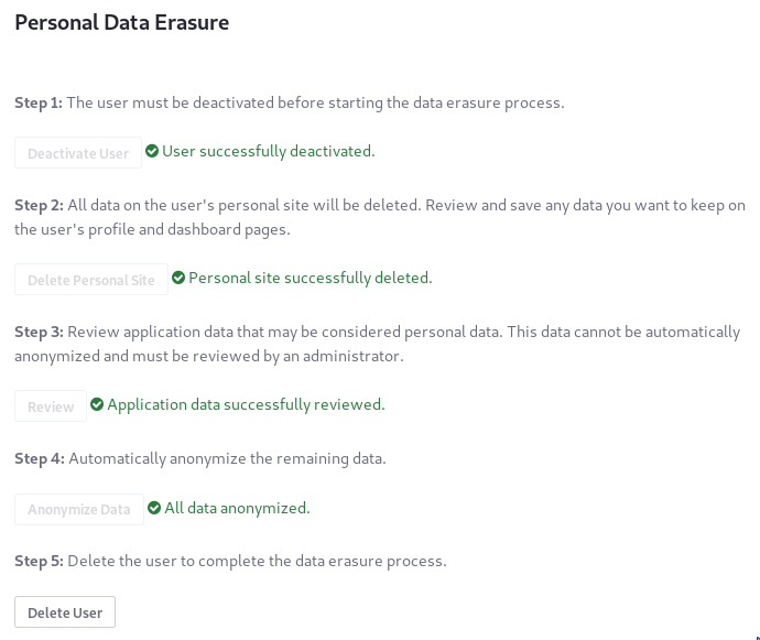 Figure 9: To finish the data erasure process, delete the User.