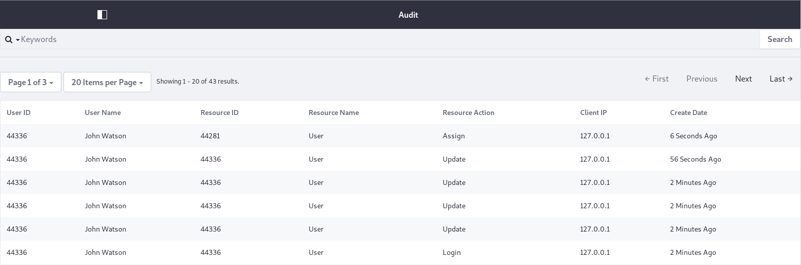 Figure 1: The Audit app displays the events it captures in a searchable list.