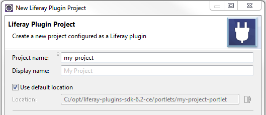 Figure 1: The first section of the initial new project wizard screen lets you specify your projects name, display name, and location on the file system.