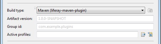 Figure 3: When you select Maven as the build type, you must enter an artifact version and group ID, and you can specify active profiles.