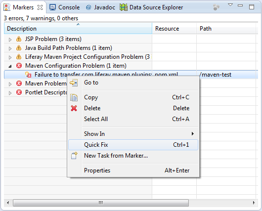 Figure 2: To open the Quick Fix tool, right-click the error and select Quick Fix from the context menu.