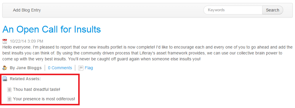 Figure 1: You and your users can find it helpful to relate assets to entities, such as this blogs entry.