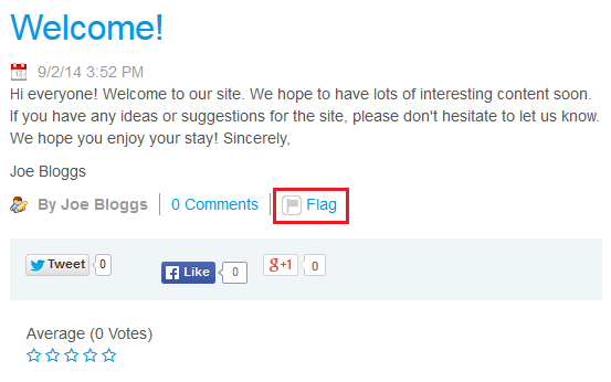 Figure 1: Flags for letting users mark objectionable content are enabled in the built in Blogs portlet