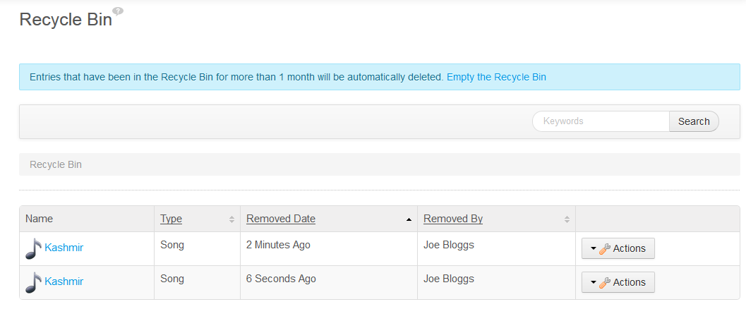 Figure 1: The Recycle Bin allows you to manage trash entries, even if they share the same name.