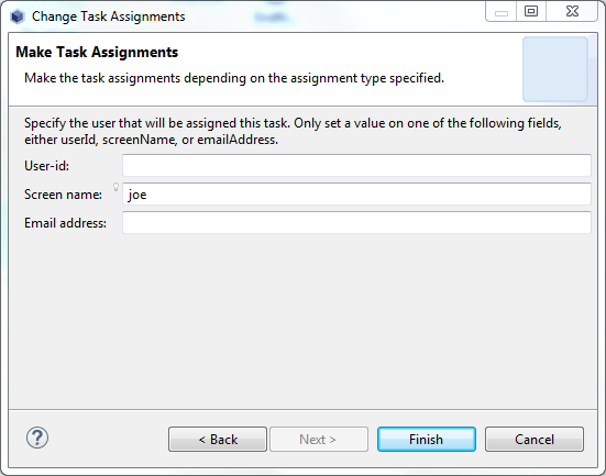 Figure 6: Designer lets you assign a task to a specific user of Liferay Portal.