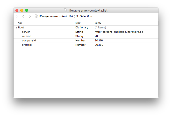 Figure 1: Heres a property list file, called liferay-context.plist.