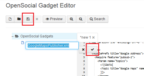 Figure 2: It is easy to insert gadget content into Liferays OpenSocial Gadget Editor and save it as an OpenSocial gadget.