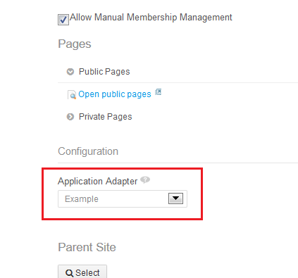 Figure 1: Your application adapters are easily accessible from the Site Settings section of the Site Administration interface.