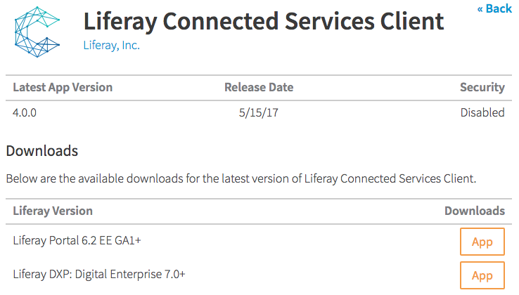 Figure 4.3: Click the App button next to the version of the app you want to download.