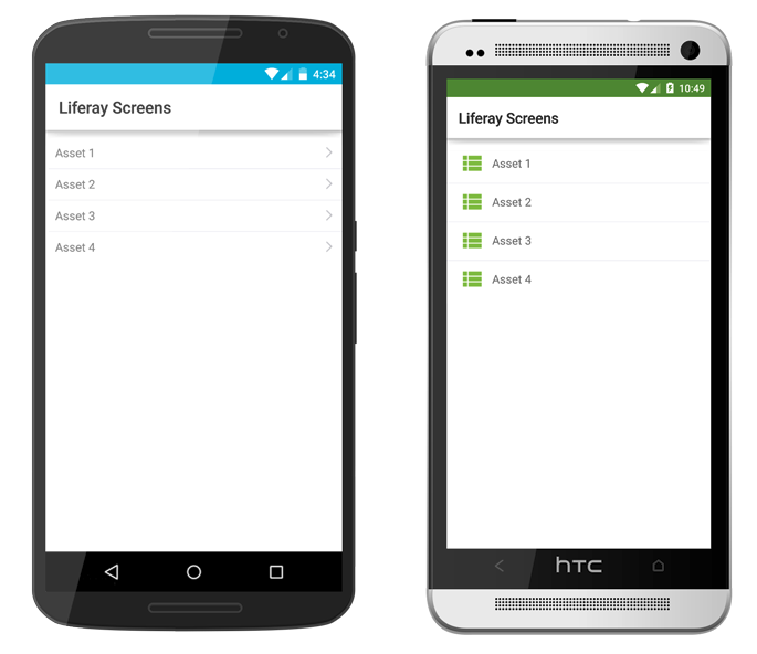 Asset List Screenlet using the Default (left) and Material (right) Views.