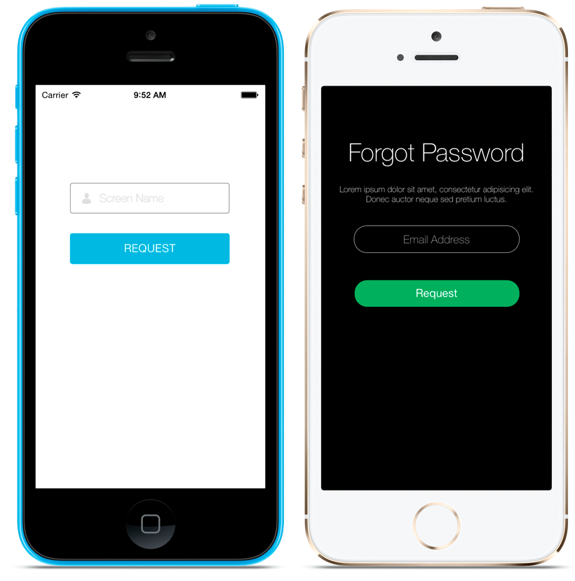 The Forgot Password Screenlet with the Default (left) and Flat7 (right) Themes.