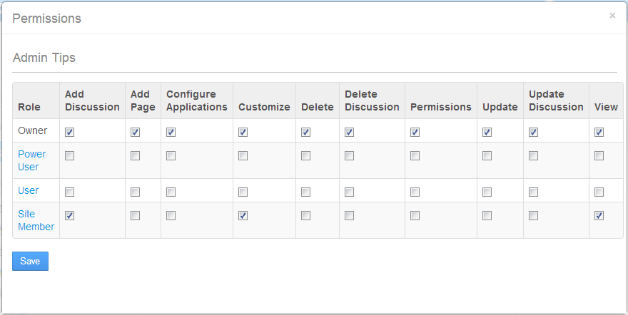 Figure 2.13: The Permissions offer a plethora of options for each role.