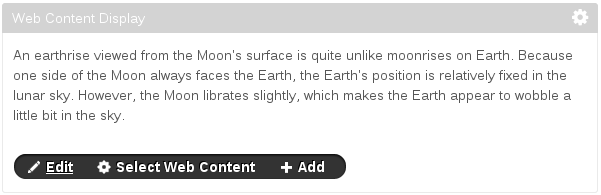 Figure 2.23: The Edit, Select Web Content, and Add buttons appear when hovering over their icons.