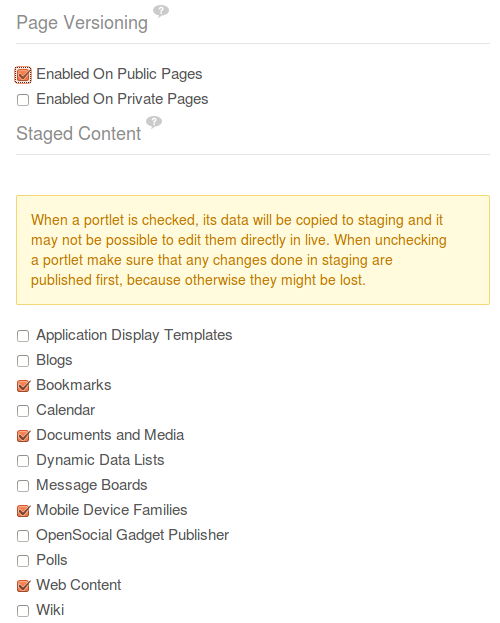 Figure 3.21: You can decide to use versioning and choose what content should be staged.