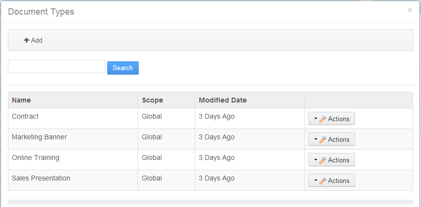 Figure 5.3: Navigate to the Document Types Dialog Box by clicking Manage → Document Types.