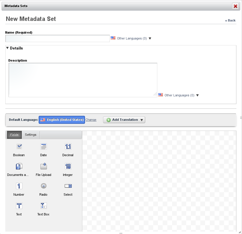 Figure 5.4: Adding a New Metadata Set is easier than ever with Liferays advanced editor.