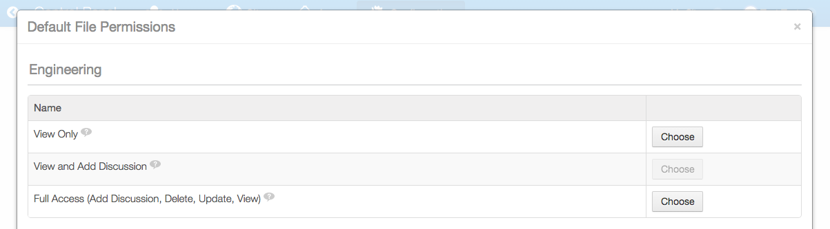 Figure 5.13: Click Choose to select the default file permissions for a site in Sync.