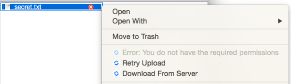 Figure 5.14: The upload error occurs because the user only has permission to view files.