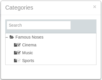 Figure 6.5: Multi-valued vocabularies allow multiple categories from the vocabulary to be applied to an asset. Single-valued vocabularies only allow one category from the vocabulary to be applied. Here, the Cinema and Music categories are selected to be applied but the Sports category is not.
