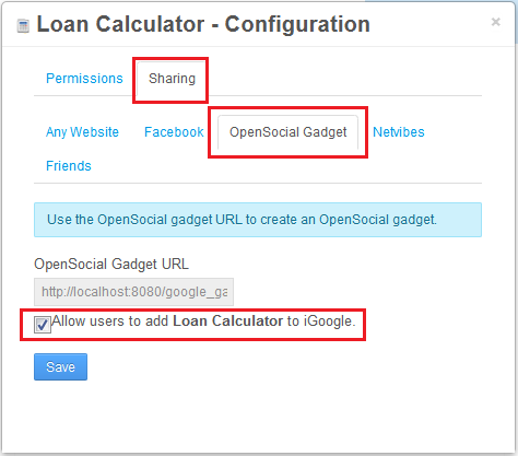 Figure 10.17: Allow users to add your portlet as an OpenSocial Gadget in iGoogle.