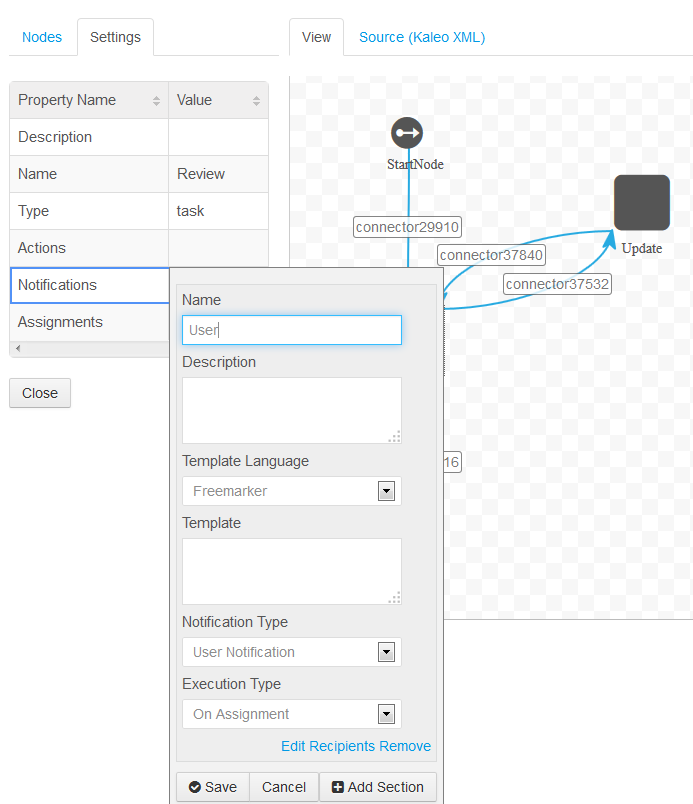 Figure 13.8: Notification settings for the Review node.