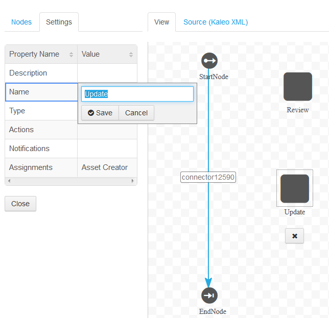 Figure 13.5: Edit a node by clicking on its node icon and modifying its settings.