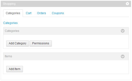 Figure 14.11: Start setting up the store by entering items and categories in the shopping portlet.