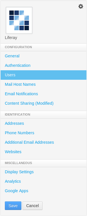 Figure 17.1: After clicking on Portal Settings in Liferays Control Panel, you can configure any of the areas shown in this figure.