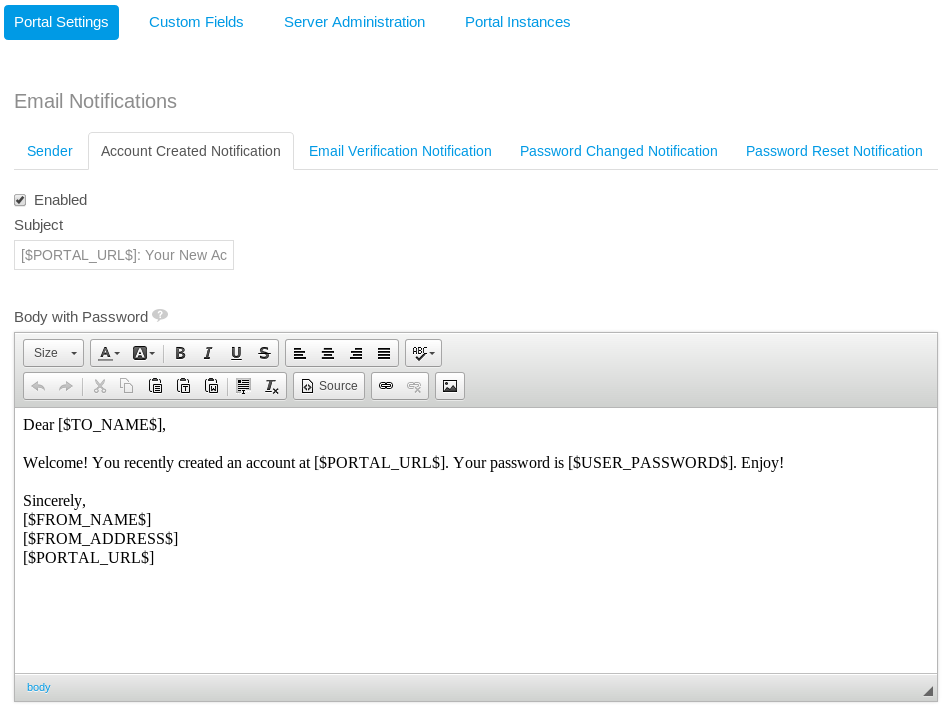 Figure 17.3: You can customize the email template for the email messages sent to users who have just created their accounts.