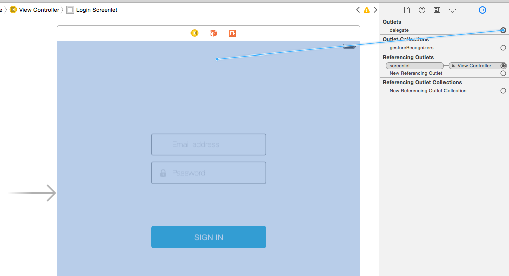 Figure 4: Connect the Screenlets delegate in Interface Builder.