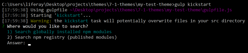 Figure 1: Run the gulp kickstart task to copy a themes files into your own theme.
