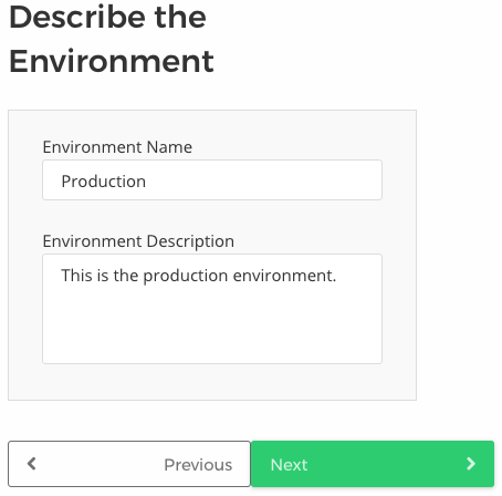 Figure 3: Name and describe the environment, then click Next.