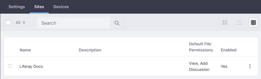 Figure 2: Sync Connector Admins Sites tab lets you manage Sync on a per-Site basis.