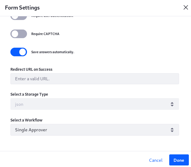 Figure 4: Activate workflow on each forms entries from the Form Settings window.