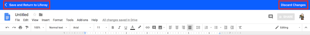 Figure 3: When using Googles document editor, you can save or discard your changes via the editors toolbar.