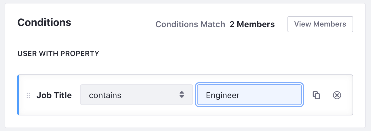 Figure 1: Setting the comparator to contains includes variations of Engineer like Software Engineer in the segment.