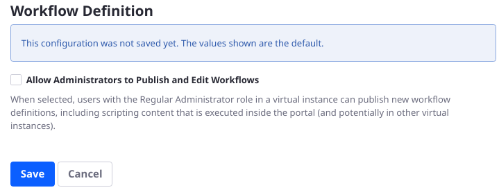 Figure 4: Explicit permission must be granted before administrators are allowed to publish and edit workflow definitions.