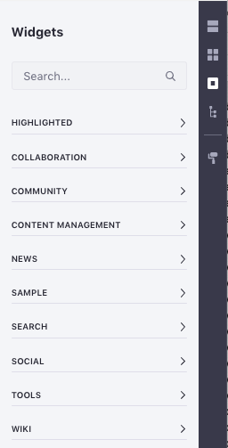 Figure 5: The Widgets section provides a list of Widgets that can be added inside of a Layout.