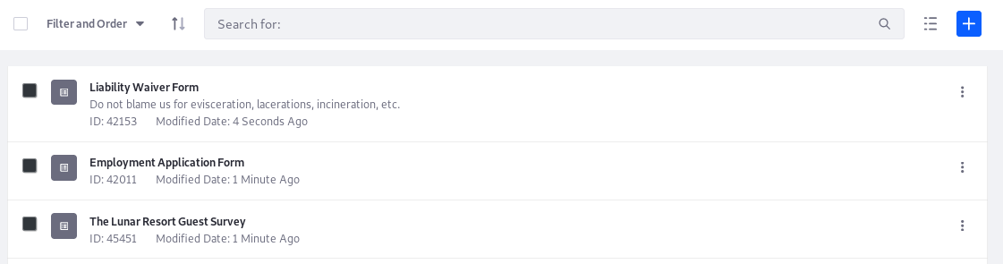 Figure 2: Forms are displayed in List format by default.