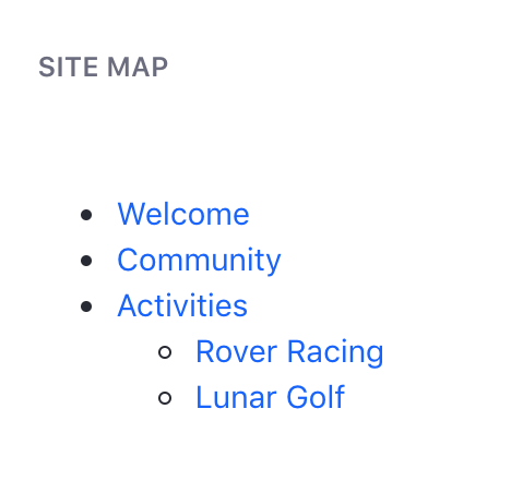 Figure 2: The Site Map application lets users navigate among pages of a Site organized hierarchically.
