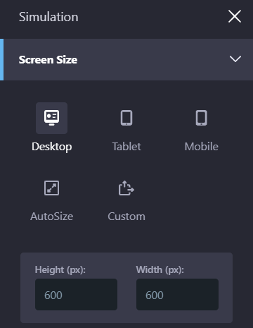 Figure 3: The Simulation panel defines multiple screen sizes.