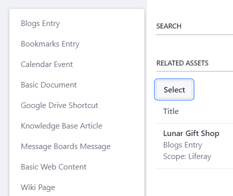 Figure 2: Related Assets applications can be configured to display specific content.