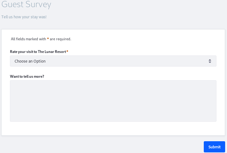 Figure 8: Lunar Resort guests can use a simple form to record their feelings about the resort.