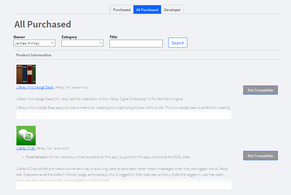 Figure 4: You can also manage your purchased apps from within a running Liferay instance.