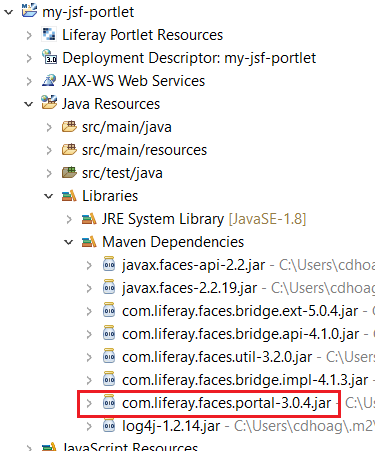 Figure 1: The required .jar files are downloaded for your JSF portlet based on the JSF UI Component Suite you configured.