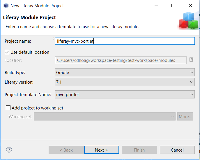 Figure 1: The New Liferay Module Project wizard offers project templates for JAR and WAR-based projects.
