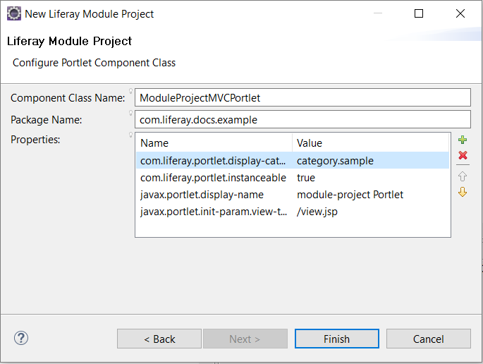 Figure 2: Specify your component classs details in the Portlet Component Class Wizard.